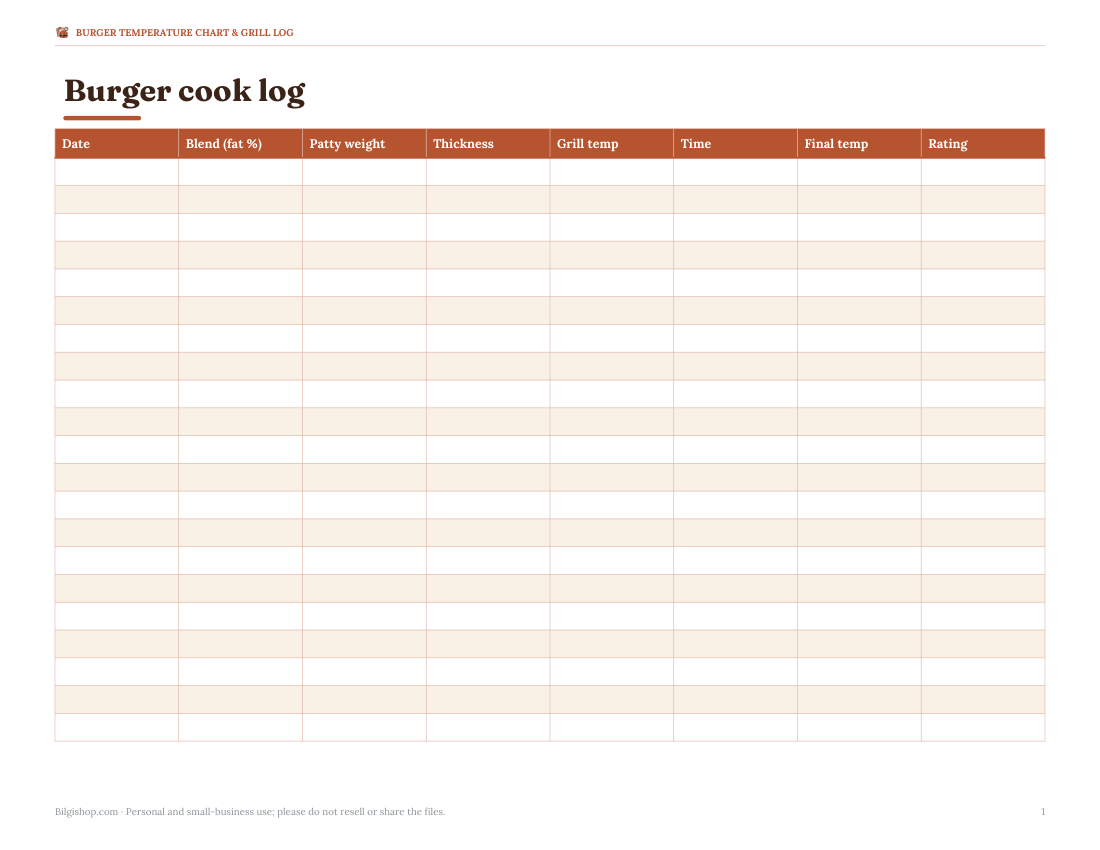 Preview of the first page of Cook log