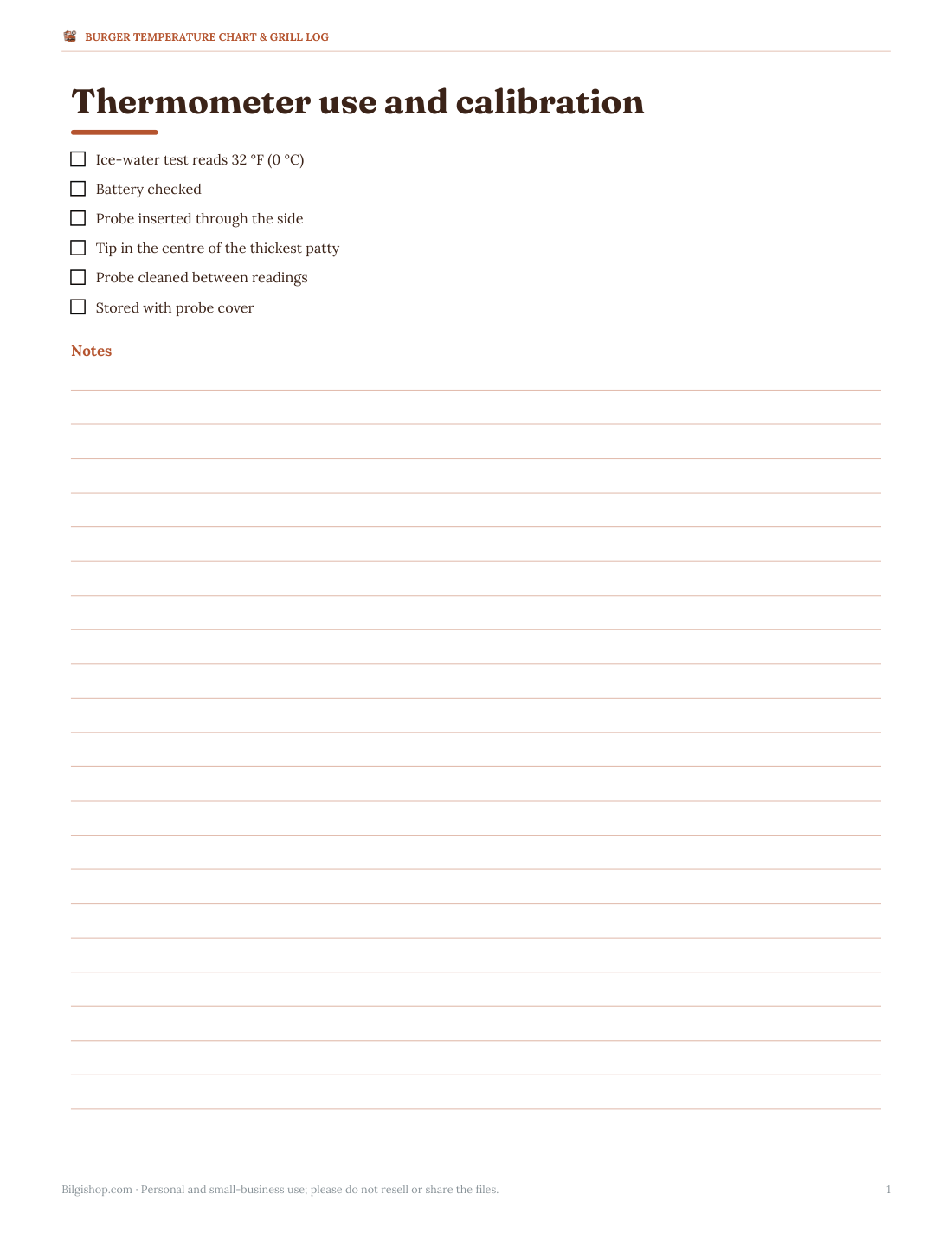 Preview of the first page of Thermometer checklist
